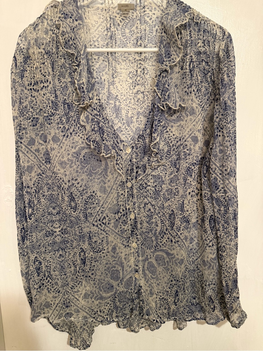 Ecote Blue Paisley Ruffle Button-Front Blouse - Picture 4 of 11
